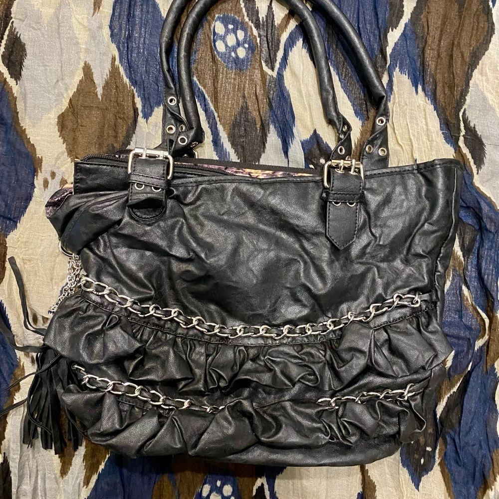 Large Black Purse with Silver Chains